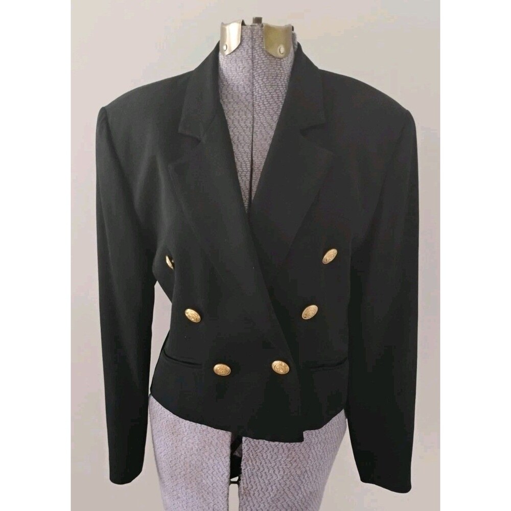 Britches Double Breasted Blazer Women's Wool Gold Buttons Black Vtg Old Money 4